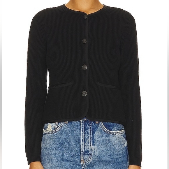 rag & bone Sweaters - Rag & Bone Nancy Black Ribbed Cardigan Merino Wool Blend